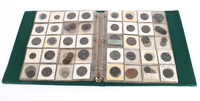 Collection in album with mainly copper, bronze and brass English and Irish. at Whyte's Auctions