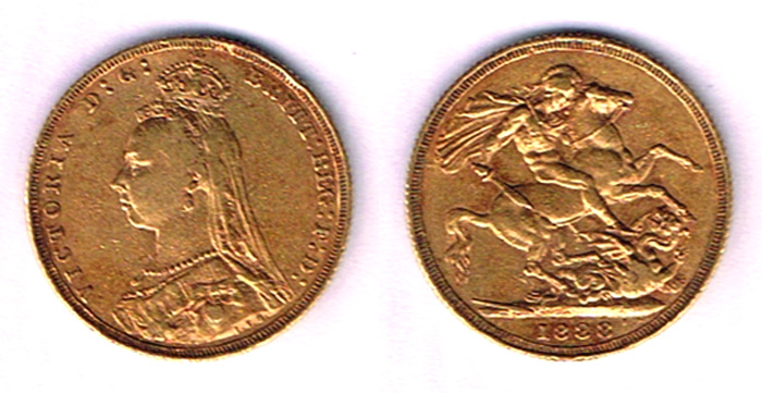 Victoria gold sovereigns, 1888 and 1889. at Whyte's Auctions