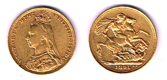 Victoria gold sovereigns, 1891 and 1892. at Whyte's Auctions
