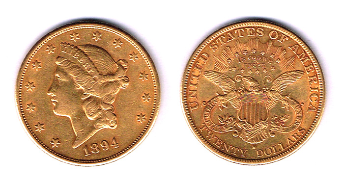 USA. Gold twenty dollars, 1894. at Whyte's Auctions