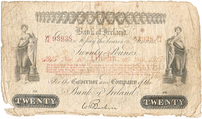Bank of Ireland Twenty Pounds 10-11-1915 at Whyte's Auctions