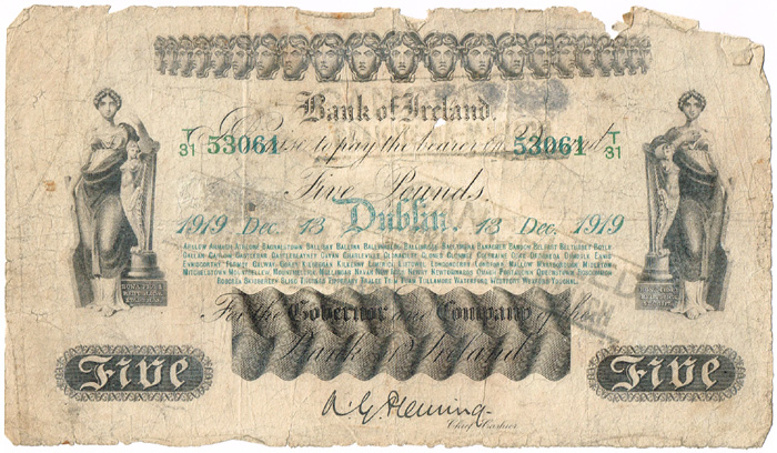 Bank of Ireland Five Pounds 13-12-1919 at Whyte's Auctions