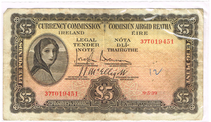 Currency Commission 'Lady Lavery' Five Pounds 9-5-39 at Whyte's Auctions