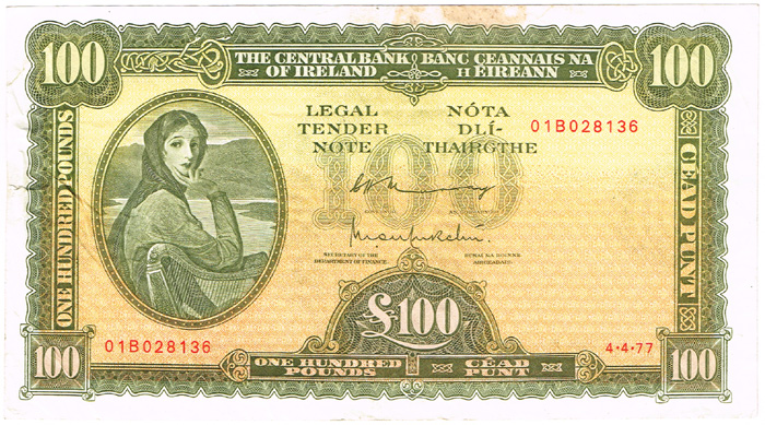Central Bank 'Lady Lavery' One Hundred Pounds 4-4-77 at Whyte's Auctions