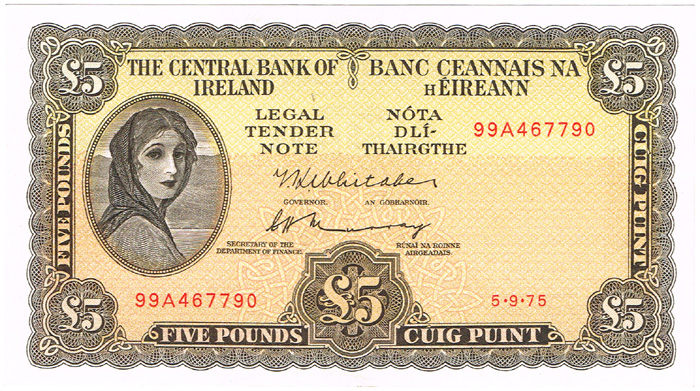 Central Bank 'Lady Lavery' Five Pounds collection 1975 at Whyte's Auctions