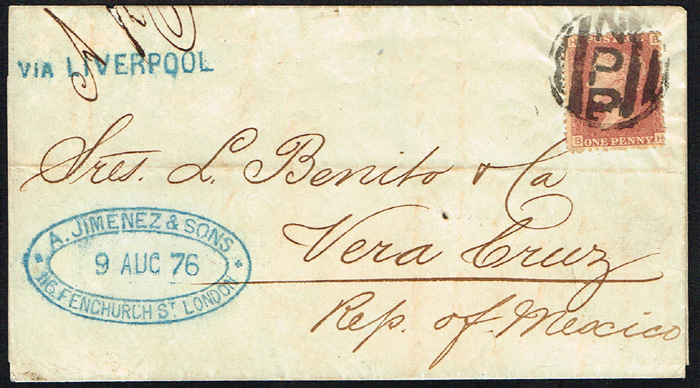 Great Britain. Wrappers - 1876 London to Vera Cruz, Mexico and circa 1870 London to Bombay. at Whyte's Auctions
