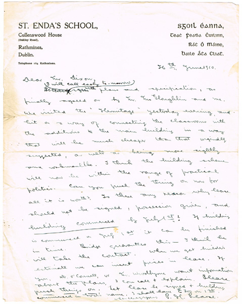 1910 (June 26) Letter from Padraig Pearse at Whyte's Auctions