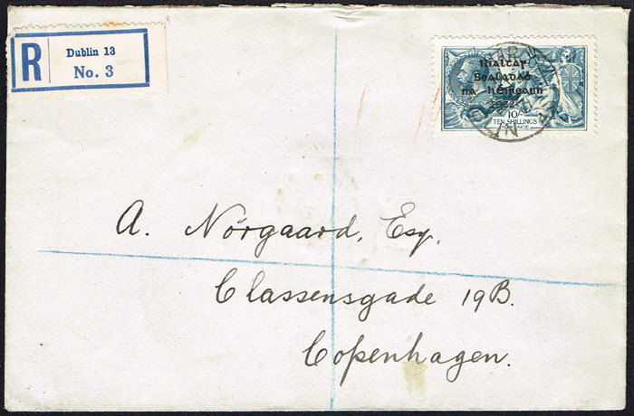Ireland. 1922 Provisional Government overprint by Dollard on ten shillings, used on cover. at Whyte's Auctions