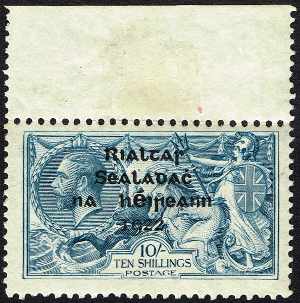 Ireland. Provisional Government overprint by Alex. Thom in blue-black, ten shillings mint. at Whyte's Auctions