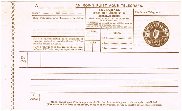 1929 1s6d Telegram Form, code A", mint" at Whyte's Auctions
