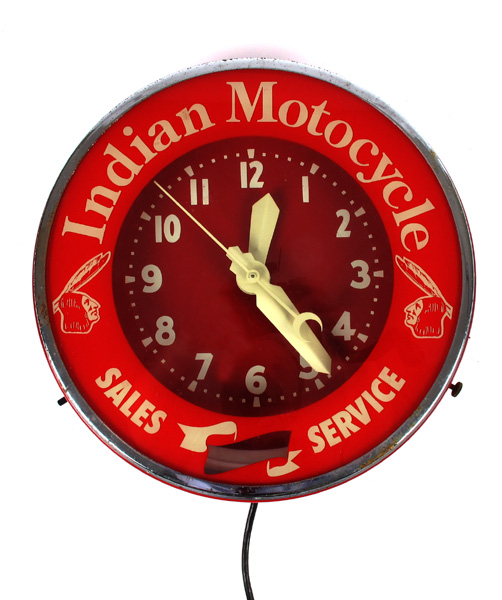 Indian Motorcycles dealership clock. at Whyte's Auctions