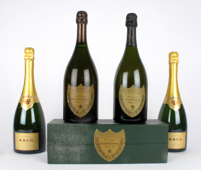 Dom Perignon Vintage champagne and Krug Grande Cuvee champagne at Whyte's Auctions