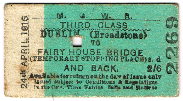 1916 (24 April) Easter Rising. Midland Great Western Railway ticket to Fairyhouse Races. at Whyte's Auctions