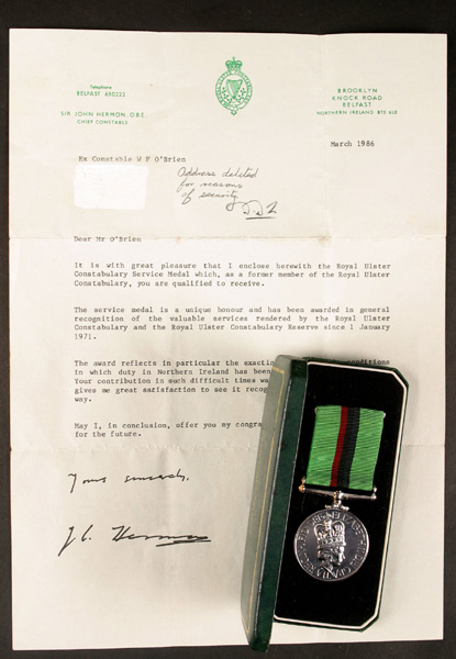 1986 Royal Ulster Constabulary Service Medal at Whyte's Auctions