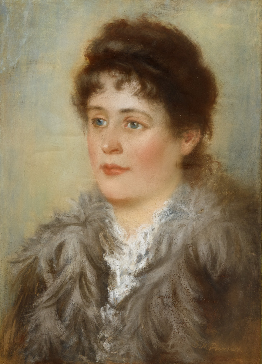 PORTRAIT OF A LADY WITH FEATHERED COLLAR by Sarah Henrietta Purser HRHA (1848-1943) at Whyte's Auctions