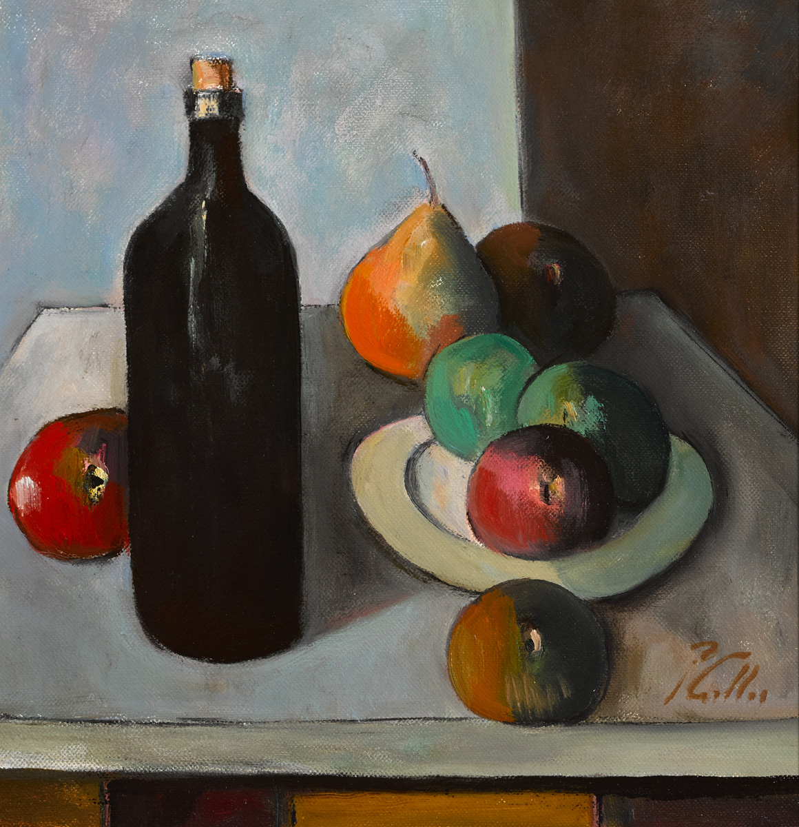 STILL LIFE WITH FRUIT AND BOTTLE by Peter Collis RHA (1929-2012) at Whyte's Auctions