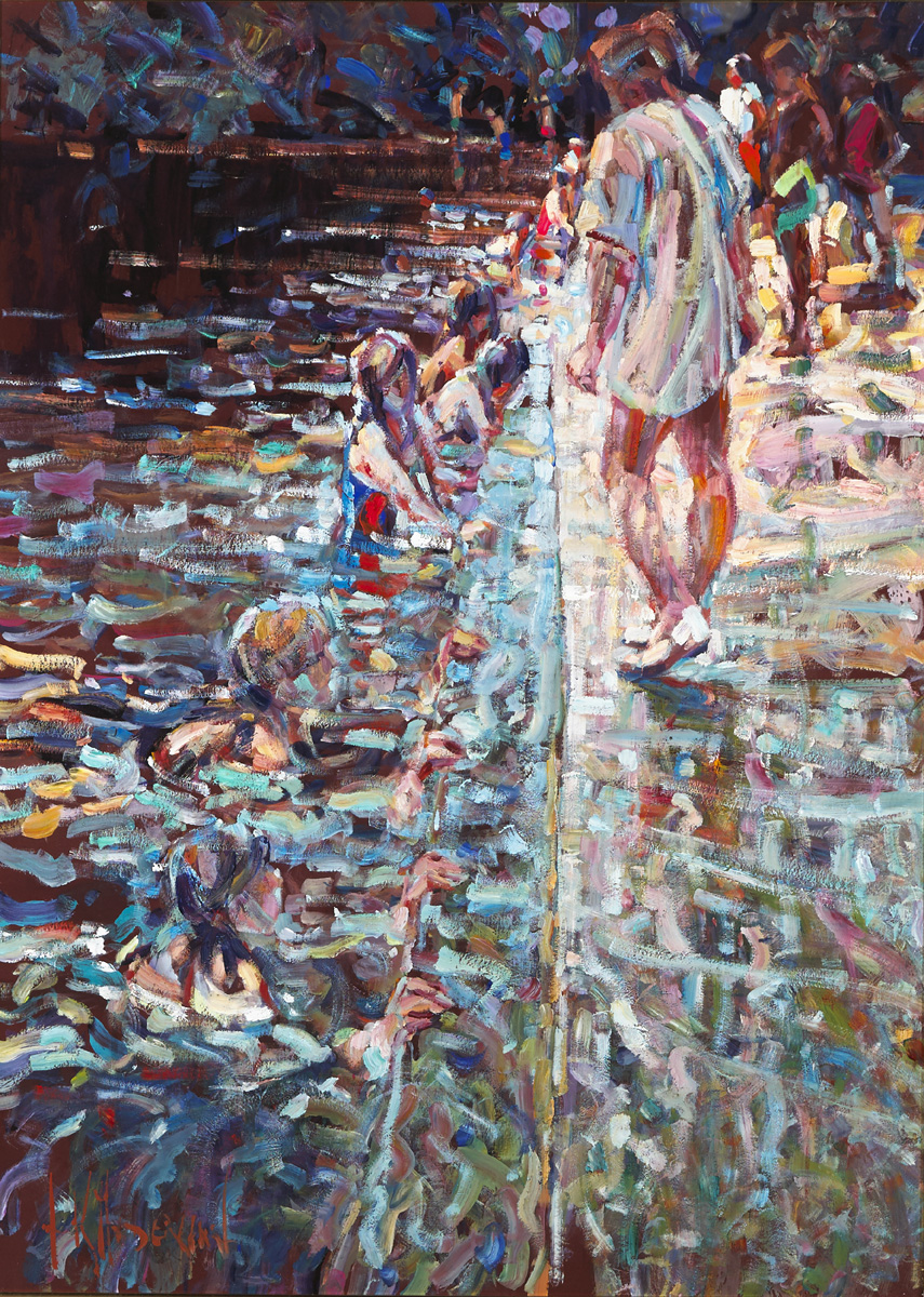 THE SWIMMING LESSON [LISMORE RIVER POOL, THE STRAND, COUNTY WATERFORD] by Arthur K. Maderson (b.1942) at Whyte's Auctions