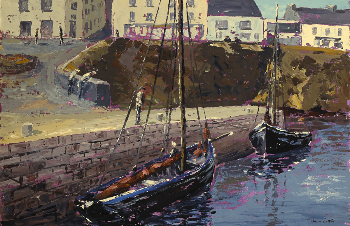 GALWAY HOOKERS BERTHED AT ROUNDSTONE HARBOUR, COUNTY GALWAY by Ivan Sutton (b.1944) (b.1944) at Whyte's Auctions