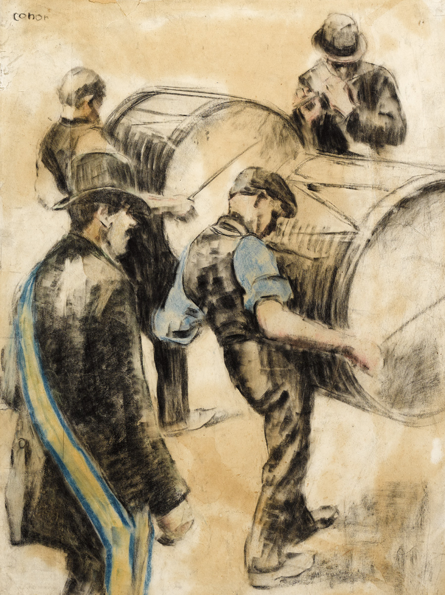 MEN BEATING LAMBEG DRUMS by William Conor OBE RHA RUA ROI (1881-1968) at Whyte's Auctions