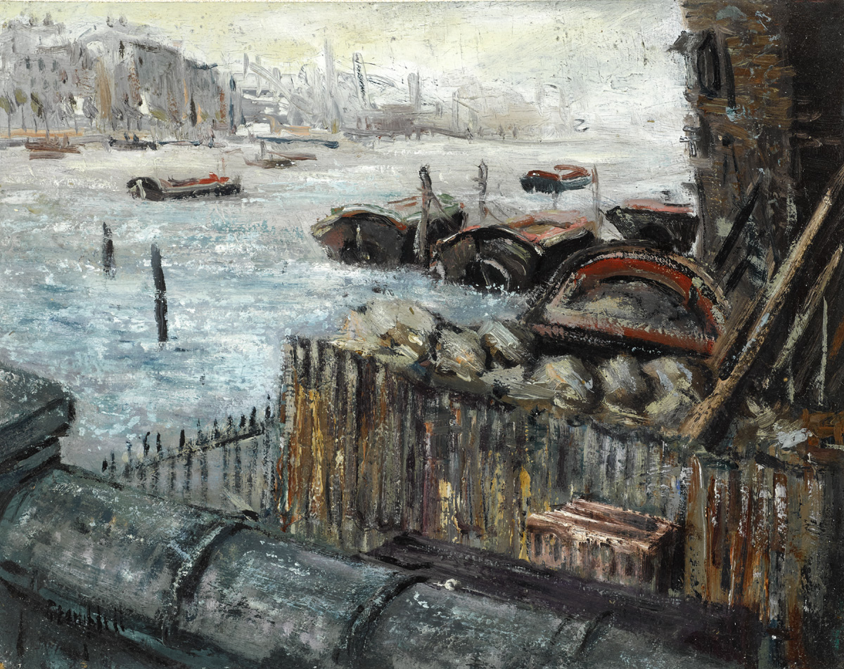 CHELSEA FROM BATTERSEA BRIDGE by George Campbell RHA (1917-1979) RHA (1917-1979) at Whyte's Auctions
