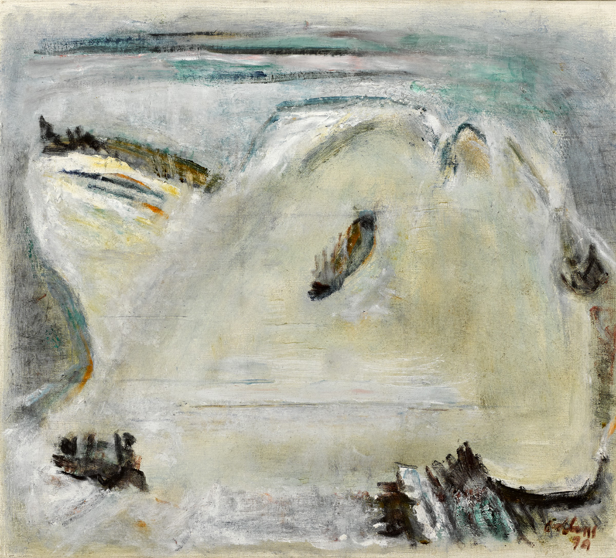 SNOW ON THE HILLS, 1979 by Patrick Collins HRHA (1910-1994) HRHA (1910-1994) at Whyte's Auctions