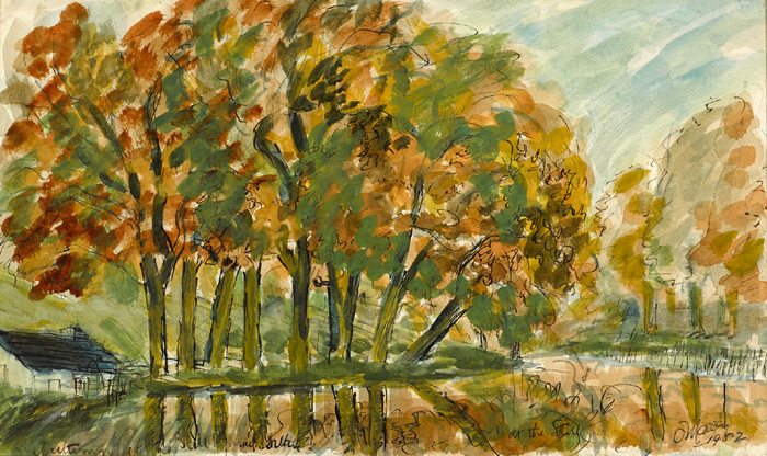 AUTUMN, THE STILL, ENNISCORTHY, COUNTY WEXFORD, 1952 by Tony O'Malley HRHA (1913-2003) at Whyte's Auctions