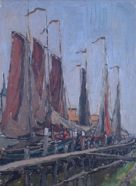 SUMMER, THE BOATS IN HARBOUR AT VOLENDAM, HOLLAND by Georgina Moutray Kyle sold for �320 at Whyte's Auctions