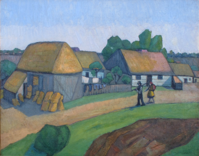 FARM WITH TWO FIGURES by Stanislawa de Karlowska sold for �850 at Whyte's Auctions
