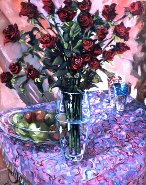 STILL LIFE WITH RED ROSES by Gerard Byrne (b.1958) at Whyte's Auctions