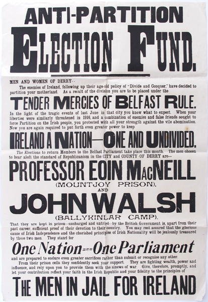 1921 Anti Partition Election Fund poster at Whyte's Auctions