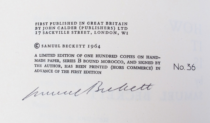 Samuel Beckett, How It Is, limited advance edition, signed. at Whyte's Auctions