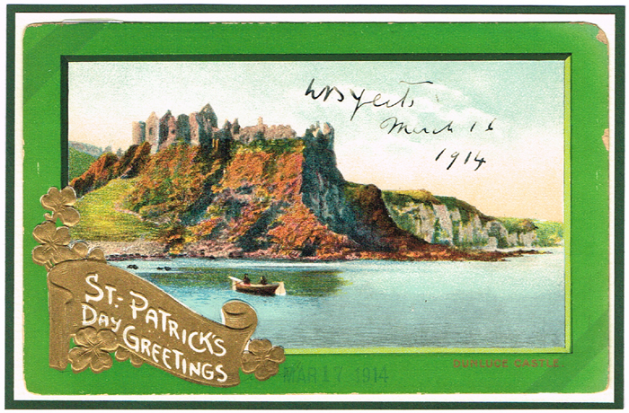 William Butler Yeats autograph on 1914 St. Patrick's Day postcard. at Whyte's Auctions