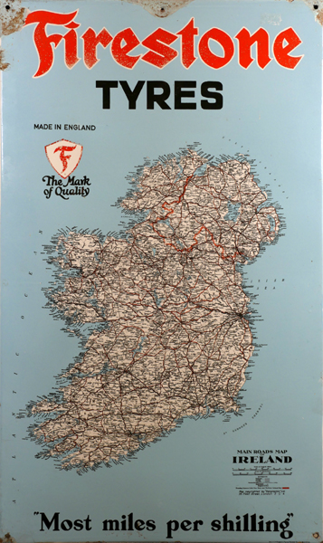 1950s Advertising road-map of Ireland, Firestone Tyres. at Whyte's Auctions