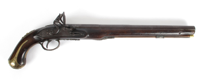 Late 18th century Dragoon flintlock pistol, silver mounted. at Whyte's Auctions