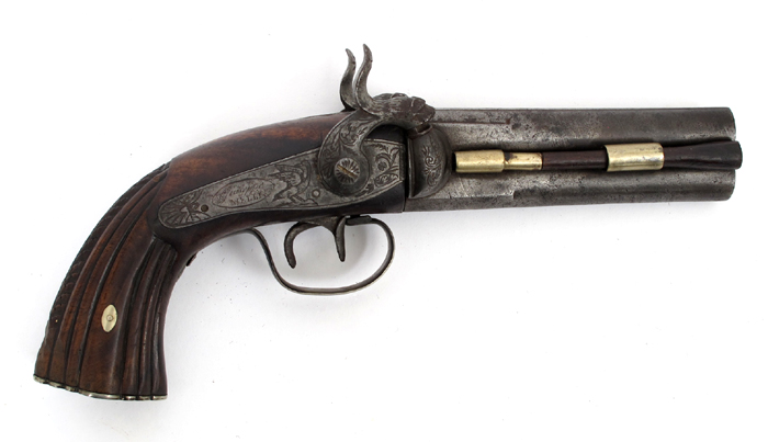 1840s Italian percussion cap double-barrel pistol.
 at Whyte's Auctions