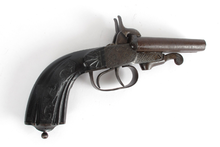 Circa 1870 double-barrel pin-fire pistol. at Whyte's Auctions
