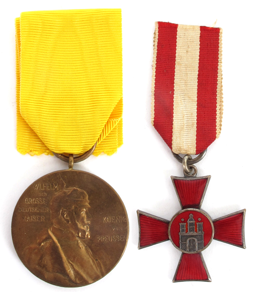 Germany, 1897 Wilhelm I Centenary medal and 1914 City of Hamburg Hansa Cross. at Whyte's Auctions