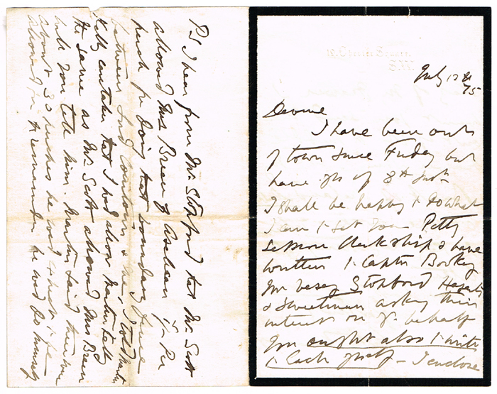 1875 (12 July). Letter from Arthur McMurrough Kavanagh, limbless Member of Parliament for Carlow at Whyte's Auctions