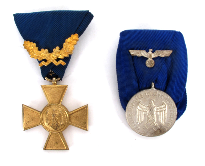 1939-1945 German Third Reich 40 Years Long Service Award with gilt oak-leaves clasp and 4 Years Long Service Award. at Whyte's Auctions
