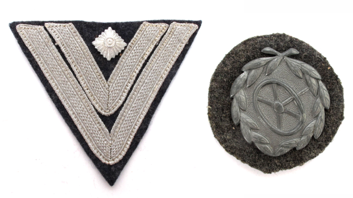 1939-1945 German Third Reich. Driver's Award 2nd Class, silver and Stabsgefreiter rank insignia. at Whyte's Auctions