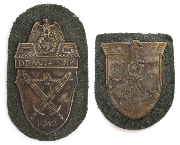 1939-1945 German Third Reich, Krim and Demjansk campaign shields. at Whyte's Auctions