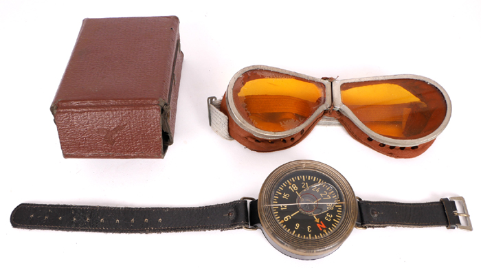 1939-1945 German Third Reich, Luftwaffe goggles and compass. at Whyte's Auctions