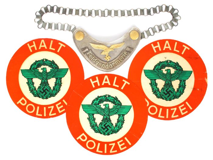 1939-1945 German Third Reich, Feldgendarmerie gorget and 'Halt Polizei' discs at Whyte's Auctions