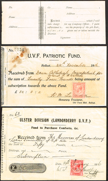 1916 Ulster Volunteer Force receipts. at Whyte's Auctions