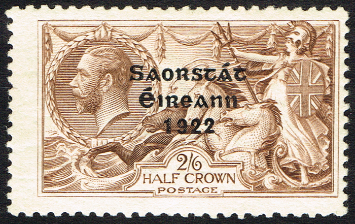 Stamps. Ireland. 1922 Thom Saorstt overprint on 2s6d with Major Re-entry variety. at Whyte's Auctions