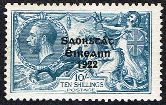 Stamps. Ireland. 1925 Government Saorstt 3-line overprint on ten shillings with Runnals Re-entry variety, mint. at Whyte's Auctions