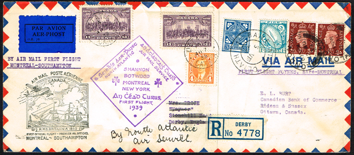 Stamps. Ireland/Canada. Collection of 12  flight covers, 1939 also some 19th century Canadian stampless covers. at Whyte's Auctions