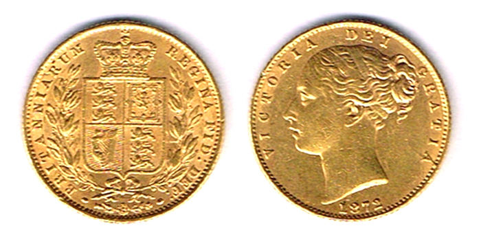 GB Victoria gold sovereigns, young head, shield reverse, 1871 and 1872. at Whyte's Auctions
