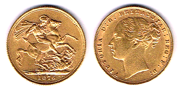 GB. Victoria gold sovereigns, young head, 1876 and 1880. at Whyte's Auctions