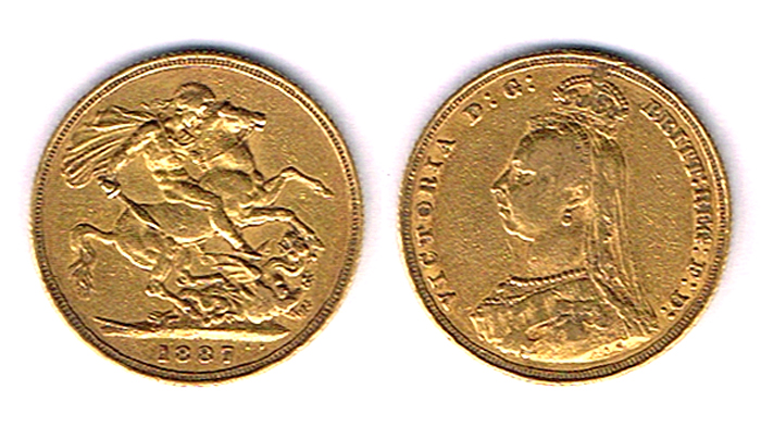 GB. Victoria gold sovereigns, Jubilee head, 1887 and 1888. at Whyte's Auctions